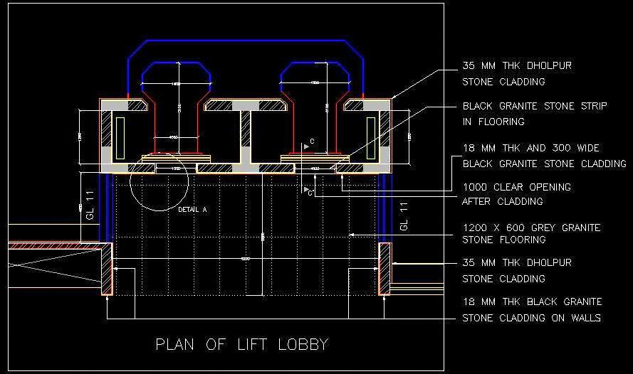 Lift Lobby Layout DWG- Glass Lift & Stone Cladding Design